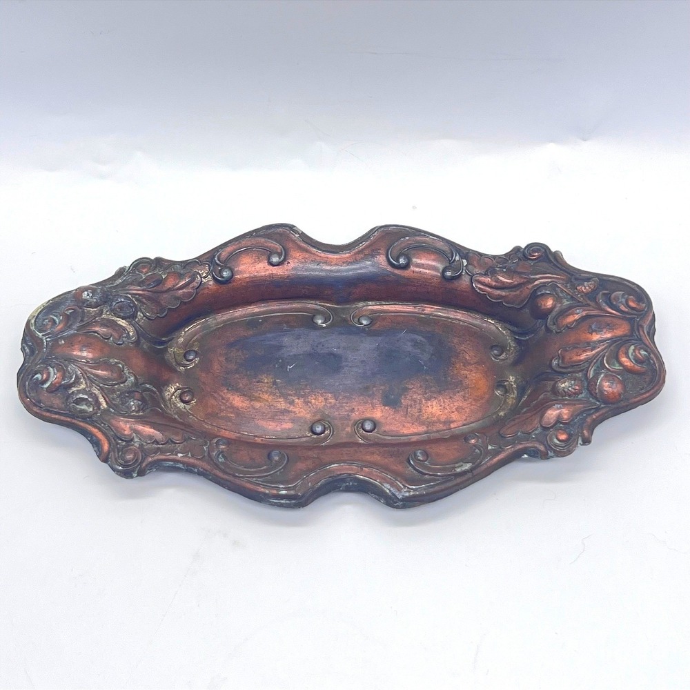 Vintage‎ Vanity Tray Trinket Dish Metal Ornate Art Nouveau Made in Japan